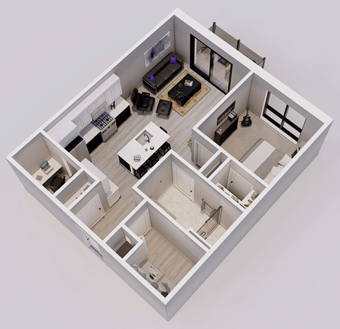 Wedgewood Style B - 1 bed, 1 bath apartment 3D floor plan